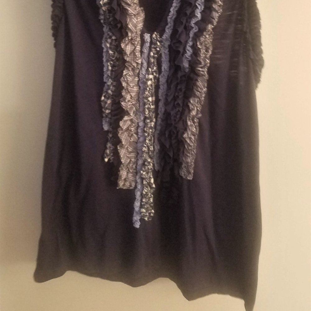 One September Navy Ruffle V-Neck Racerback - Picture 3 of 4